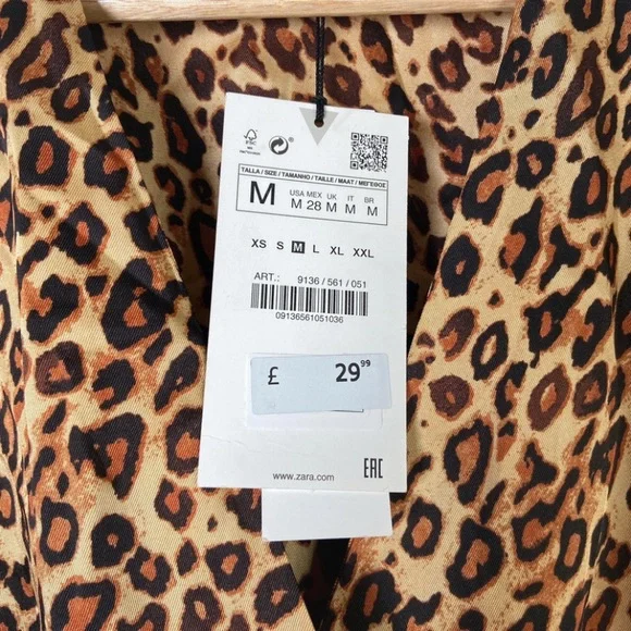 Zara Leopard Print Wrap top, ruched side, long sleeve mini dress - size M - Picture 8 of 10